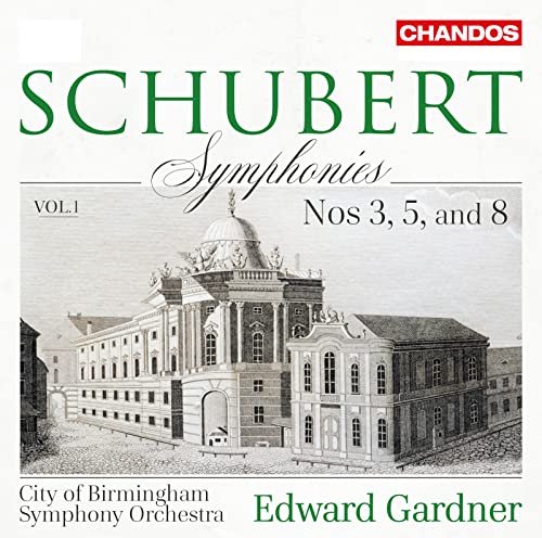 CD cover for Schubert symphonies, featuring a sketched classical building.