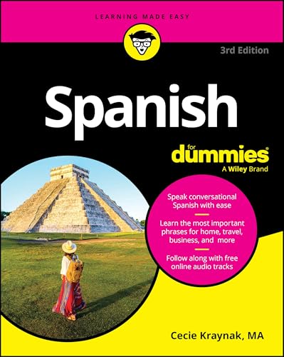 Spanish For Dummies" book cover with an image of Chichen Itza pyramid.