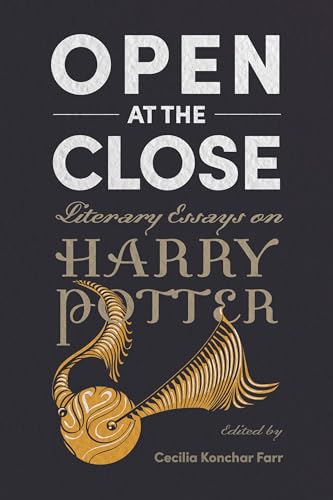 Book cover: "Open at the Close" literary essays on Harry Potter, with a golden snitch.