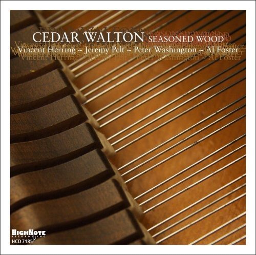 CD cover for Cedar Walton’s “Seasoned Wood” featuring a piano’s soundboard.