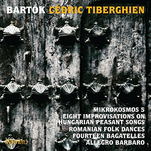 CD cover featuring rustic wooden door with metal studs and text listing Bartok pieces.