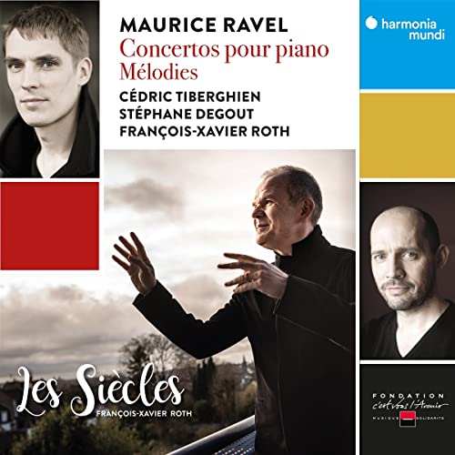 CD cover for Ravel piano concertos featuring three portrait photos.