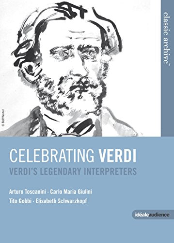 DVD cover featuring a black and white sketch of composer Giuseppe Verdi.