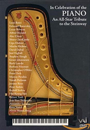 DVD cover featuring a gold Steinway piano with listed pianist names.