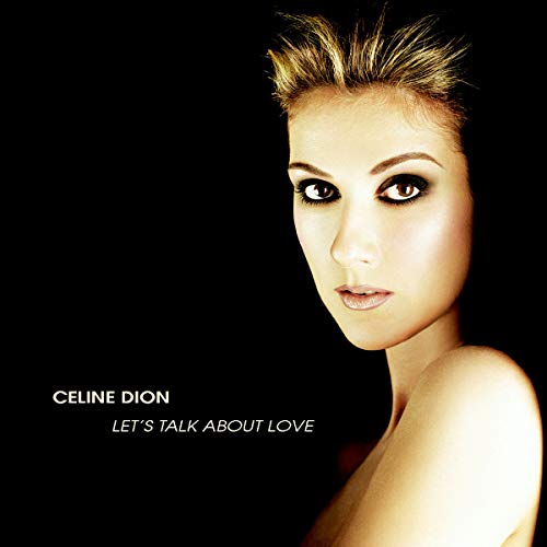 Céline Dion album cover, close-up portrait against a black background.