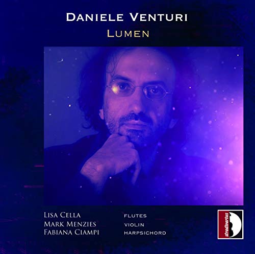 "Daniele Venturi's 'Lumen' CD cover featuring a man in contemplative pose with purple glow."