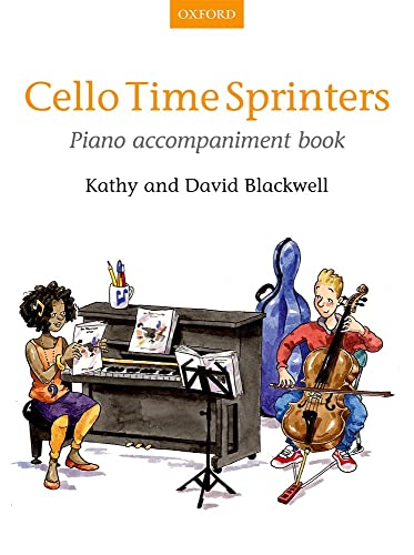 Cello Time Sprinters" piano accompaniment book cover with children and instruments.