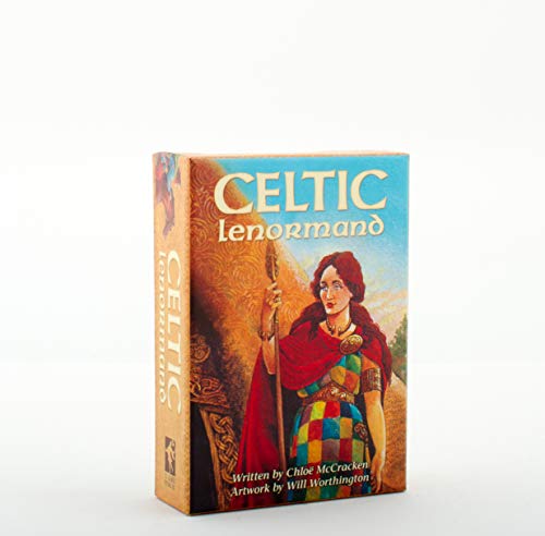 Boxed Celtic Lenormand tarot deck with a woman in Celtic garb.