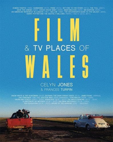 Book cover titled Film & TV Places of Wales with a blue sky background.