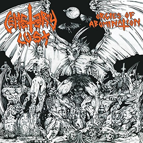 Black and white album cover with demonic figures and graveyard imagery.