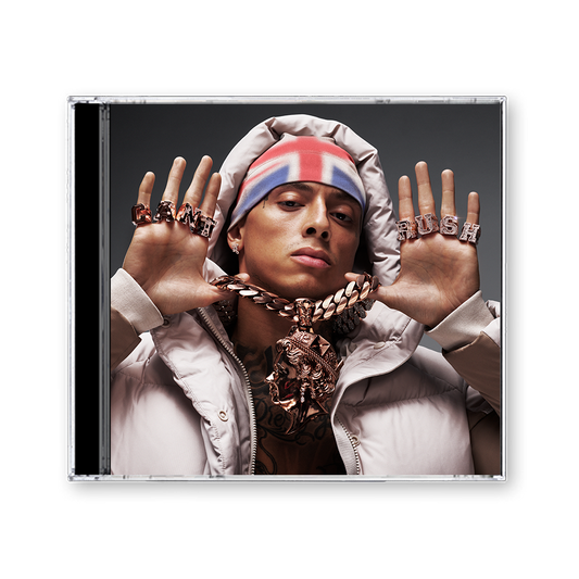 Central Cee album cover in a CD case, portrait of a rapper.
