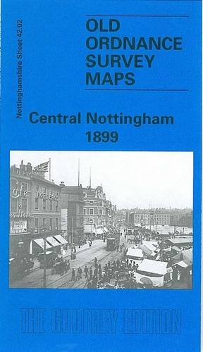 1899 map cover of Central Nottingham street scene with buildings and people.