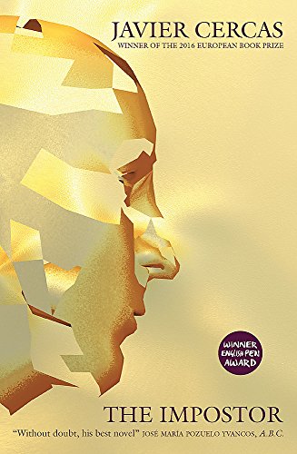Book cover for The Impostor by Javier Cercas featuring a fragmented, gold-toned human profile.