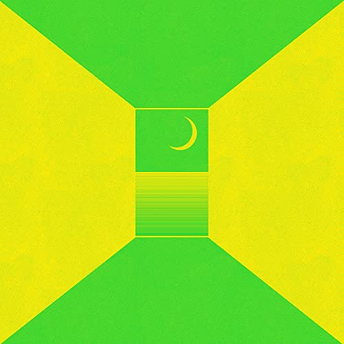 Square album cover with yellow and green geometric design, crescent moon.