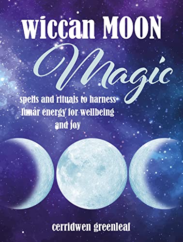 Book cover: "Wiccan Moon Magic" with phases of the moon imagery.
