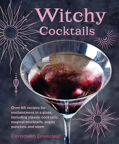 Book cover for “Witchy Cocktails” featuring a red cocktail in a martini glass.