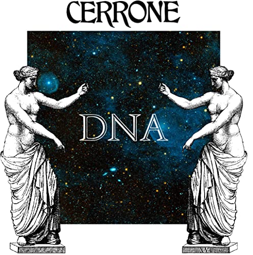 Cerrone’s “DNA” CD cover: statues flank a starry, dark blue background.