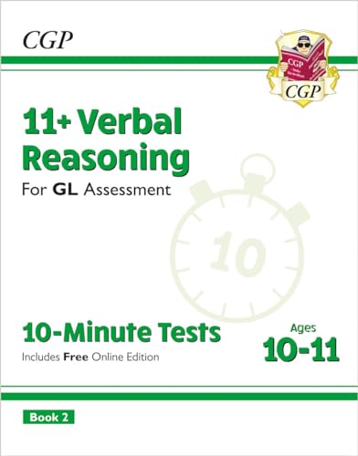 Book cover for 11+ verbal reasoning practice tests, ages 10-11.