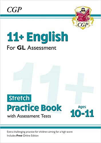 Cover of "11+ English Stretch Practice Book" for ages 10-11.