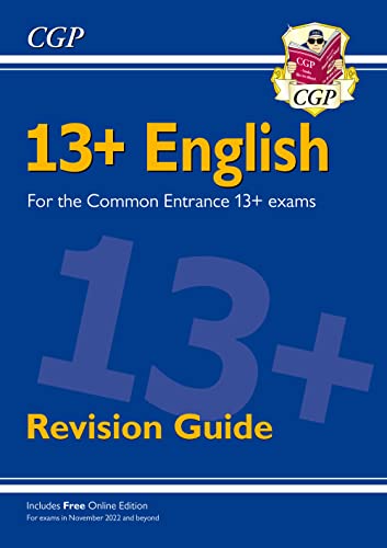 CGP 13+ English Revision Guide book cover with blue background and yellow text.