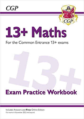 CGP 13+ Maths Exam Practice Workbook cover with purple text on a white background.