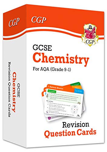 Orange and white GCSE Chemistry revision question cards with text.