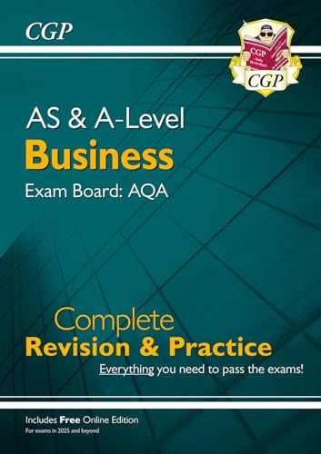 AQA Business revision guide cover with text and building imagery.