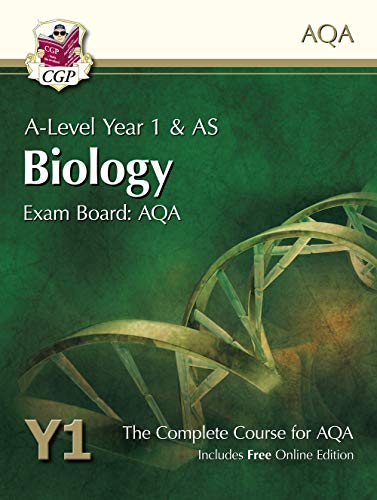 A-Level Biology textbook cover with DNA helix illustration and green background.