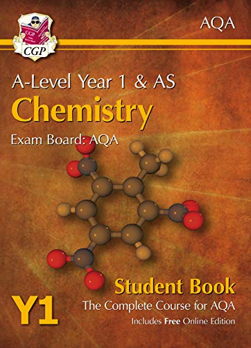 A-Level Chemistry textbook cover with a molecular structure illustration.