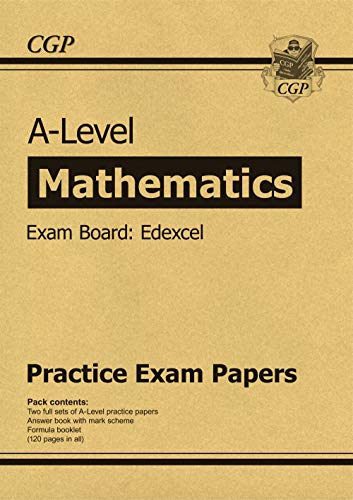 CGP A-Level Mathematics Edexcel practice exam papers book cover on a tan background.