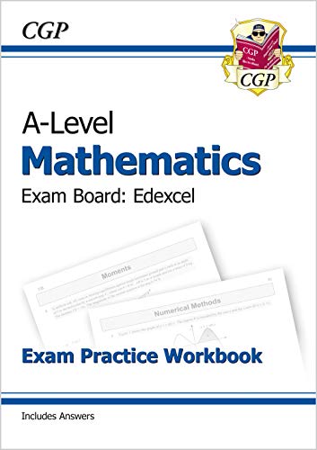 A-Level Maths Edexcel exam practice workbook with sample questions shown.