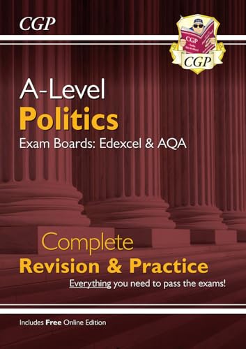 A-Level Politics revision guide with columns and a book illustration.