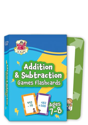 A blue box of Addition & Subtraction Games Flashcards for ages 7-8.