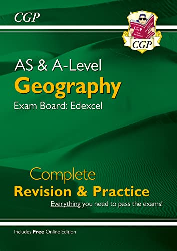 Green textbook cover for Edexcel A-Level Geography revision and practice.