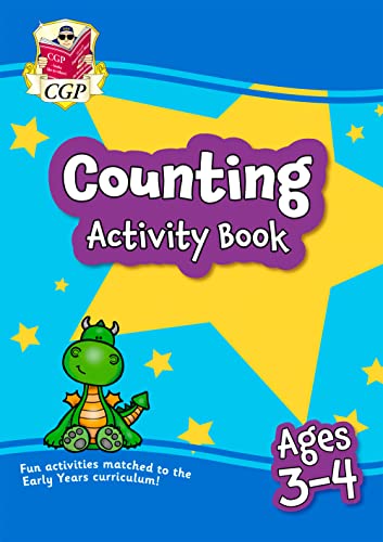 Cover of a preschool counting activity book featuring a green dragon and yellow stars.