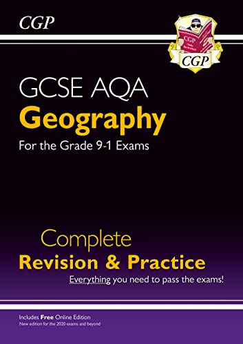 GCSE Geography AQA revision guide book cover, black background, yellow text.