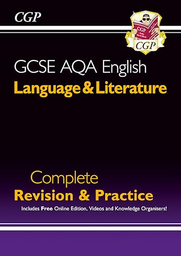 Revision guide book with colourful CGP branding and English literature study resources inside.