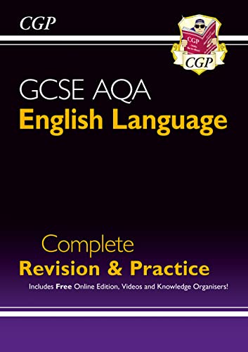 CGP GCSE AQA English Language revision guide book cover with black and purple background.