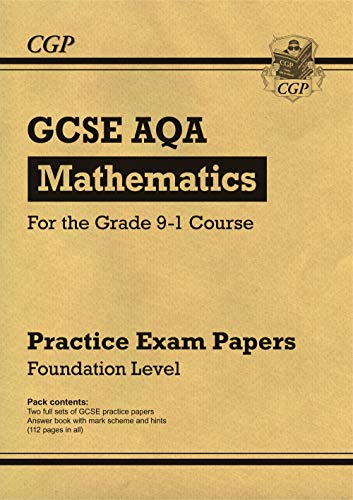 Tan GCSE Maths AQA Foundation practice exam papers book cover.