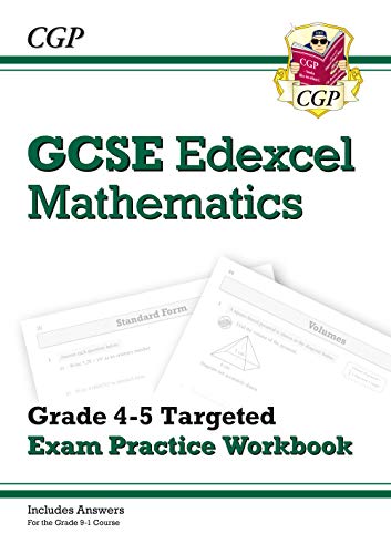 GCSE Maths Edexcel workbook cover, showing practice questions and grade range.