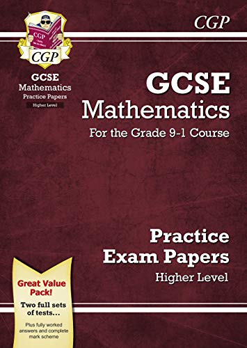 GCSE Maths practice paper book cover, maroon background, white text.