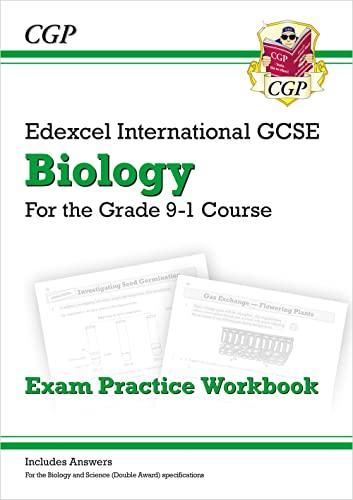 CGP Edexcel International GCSE Biology Exam Practice Workbook cover with sample pages shown.