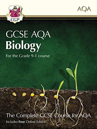 CGP GCSE AQA Biology textbook cover showing a plant seed germinating in soil.