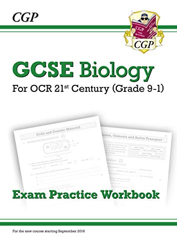 GCSE Biology workbook cover with exam practice questions and diagrams.