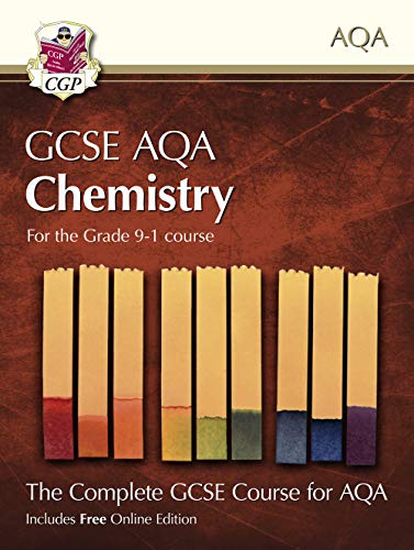 CGP GCSE AQA Chemistry textbook cover featuring pH indicator strips against a brown background.