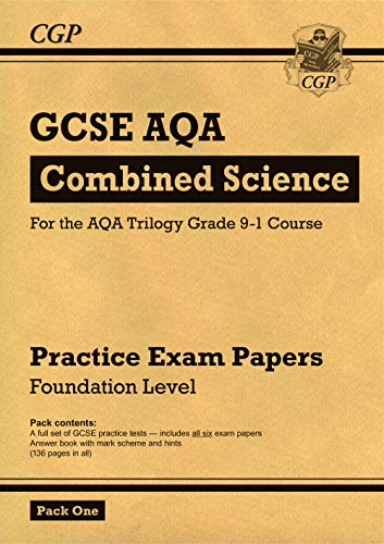GCSE Combined Science practice exam papers, foundation level, beige cover.