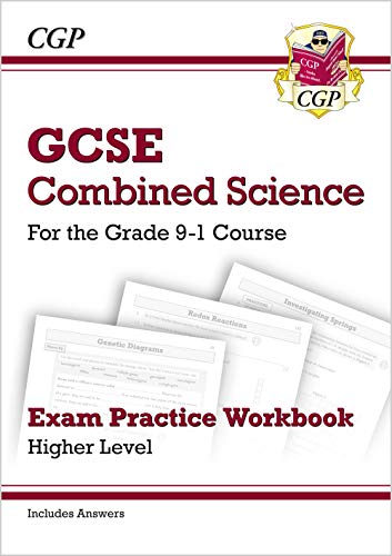GCSE Combined Science exam practice workbook, red and white cover.