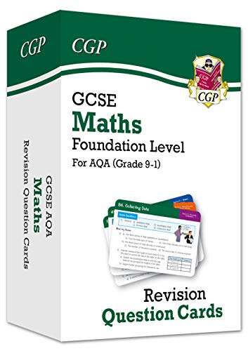 Green and white box of GCSE Maths Foundation Level revision question cards.