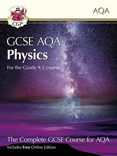 CGP GCSE AQA Physics textbook cover featuring a starry night sky background.