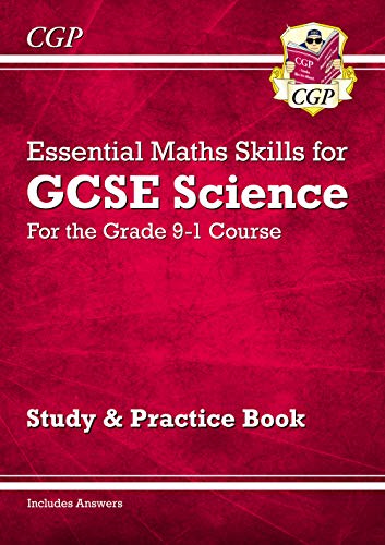 Red GCSE Science maths skills study book with white text and crest.